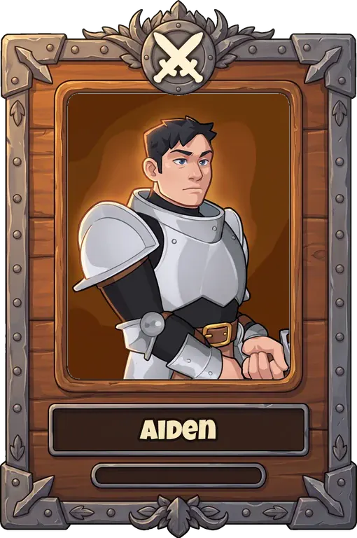 Hero card for Aiden, framed by rank