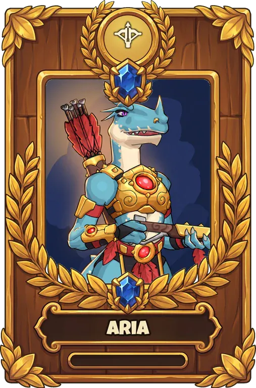 Hero card for Aria, framed by rank