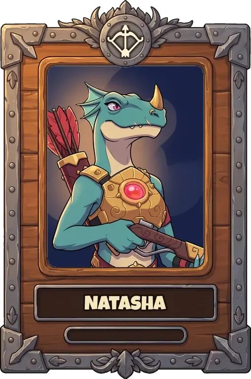 Hero card for Natasha, framed by rank