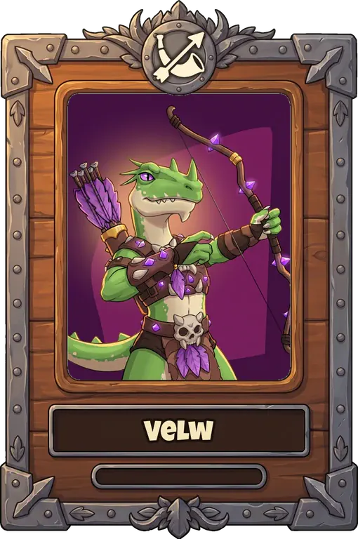 Hero card for Velw, framed by rank